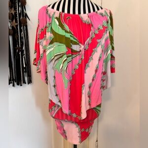 VaVa by Joy Han Pink and Green Colorful 3/4 Sleeve Whimsical Swirl Tunic  XS